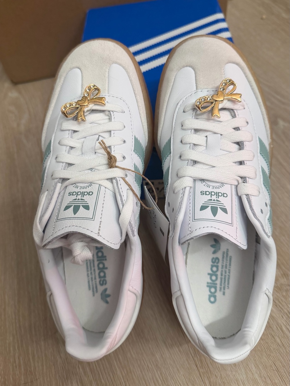 adidas SAMBA Women's White & Mint Green Suede Accent Sneakers